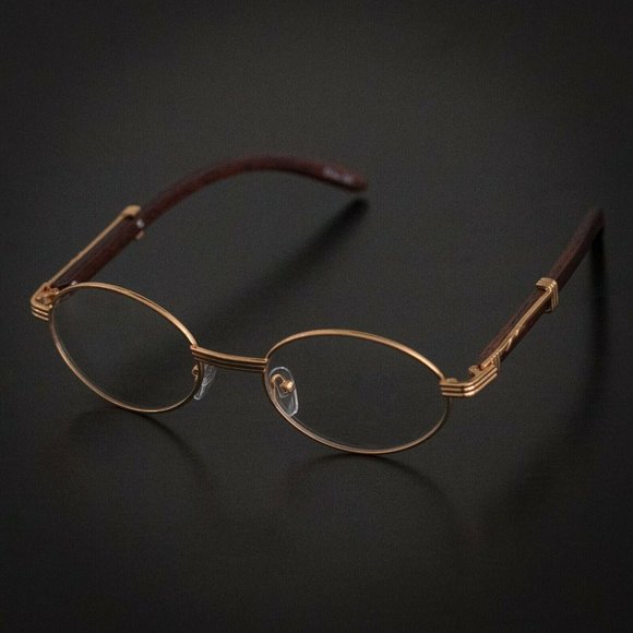 Men's Hip Hop Clear Lens Vintage Oval Gold Frame R - Picture 3 of 4